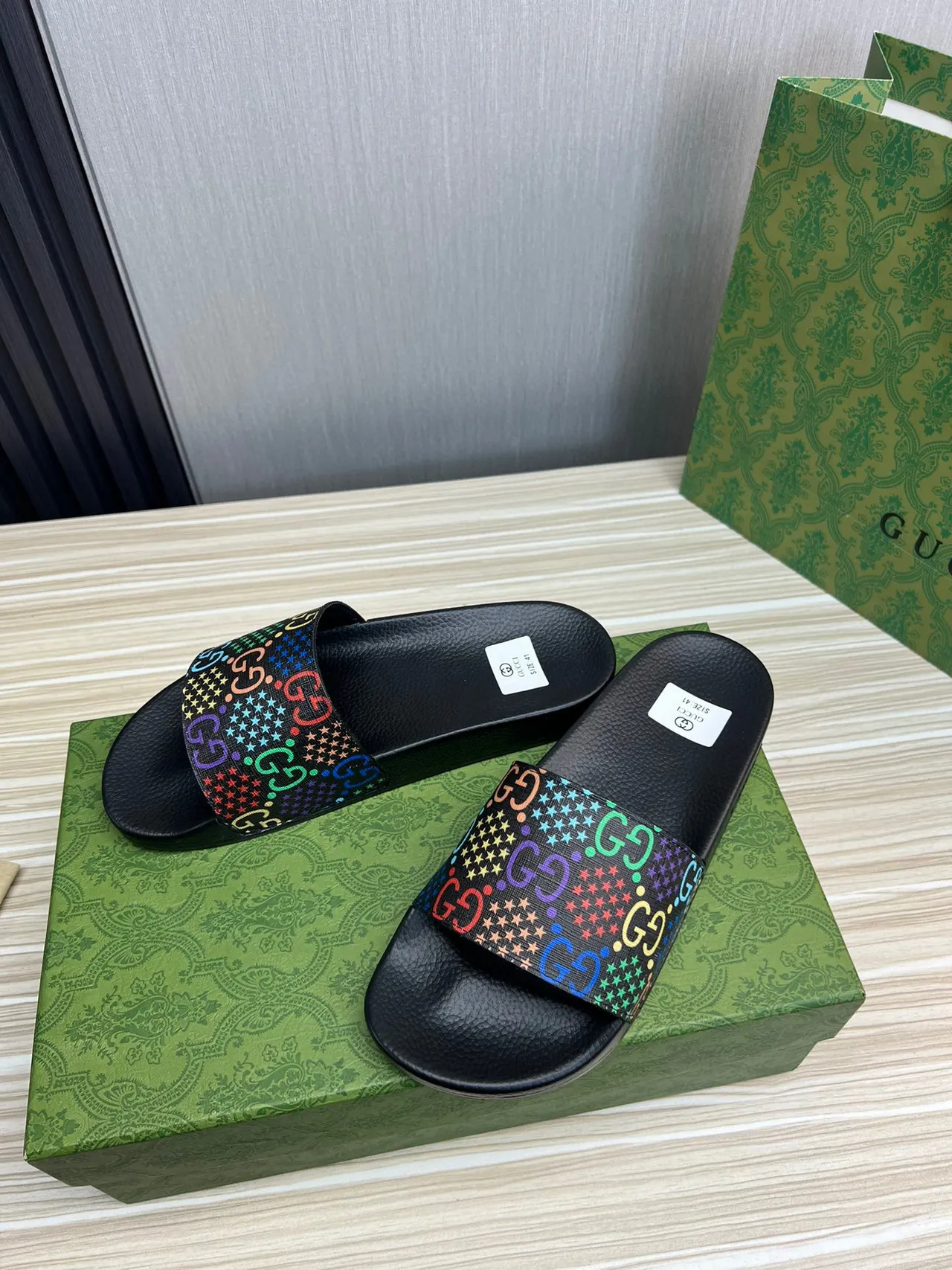 Gucci Screener Slide Multicolor GG and Stars Print Slippers 8