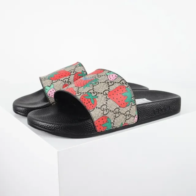 Gucci Screener Strawberry Print Monogram Slide Slippers 2