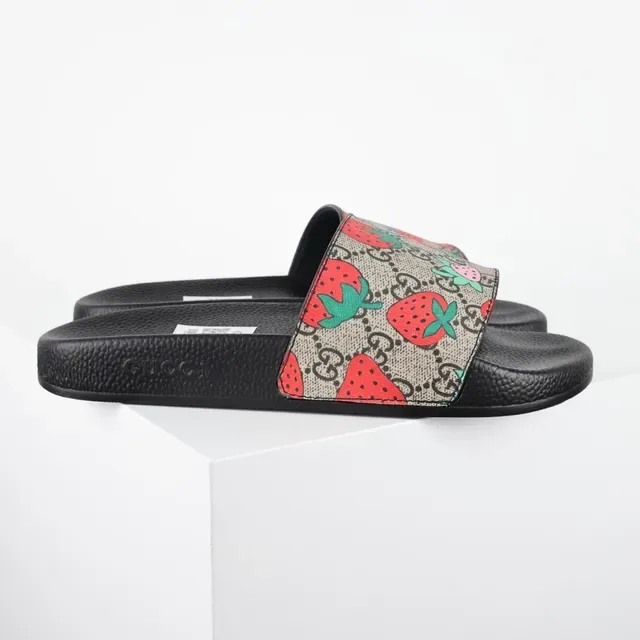 Gucci Screener Strawberry Print Monogram Slide Slippers 3