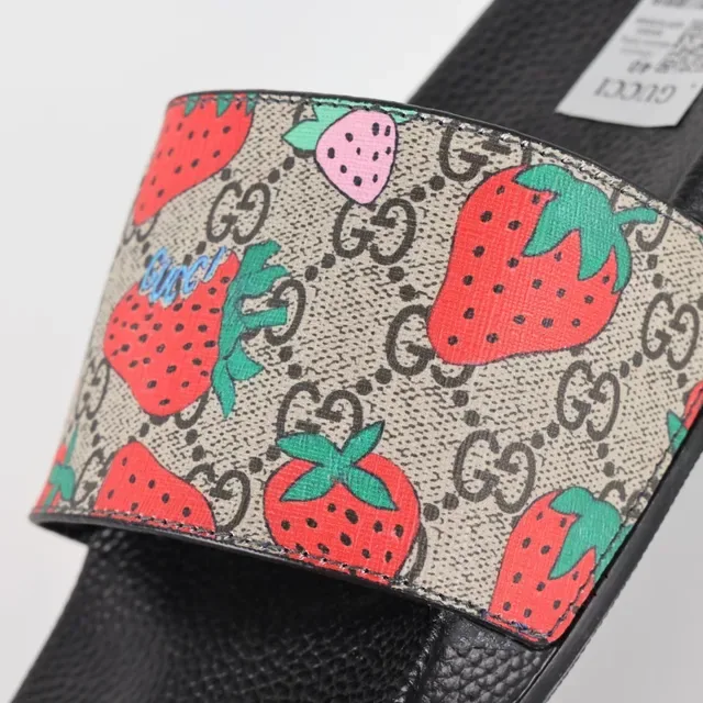 Gucci Screener Strawberry Print Monogram Slide Slippers 6