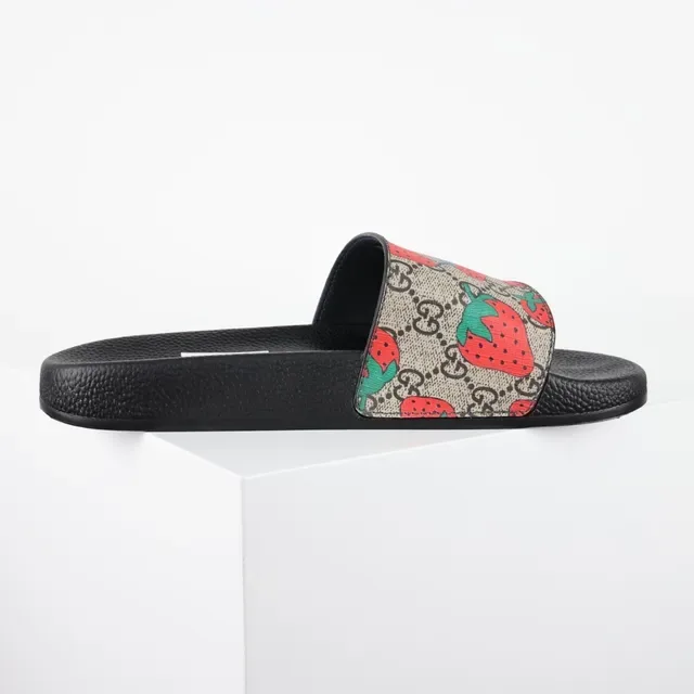 Gucci Screener Strawberry Print Monogram Slide Slippers 7