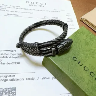 Gucci Serpenti Black Silver Coiled Cable Snake-Head Clasp Bracelet