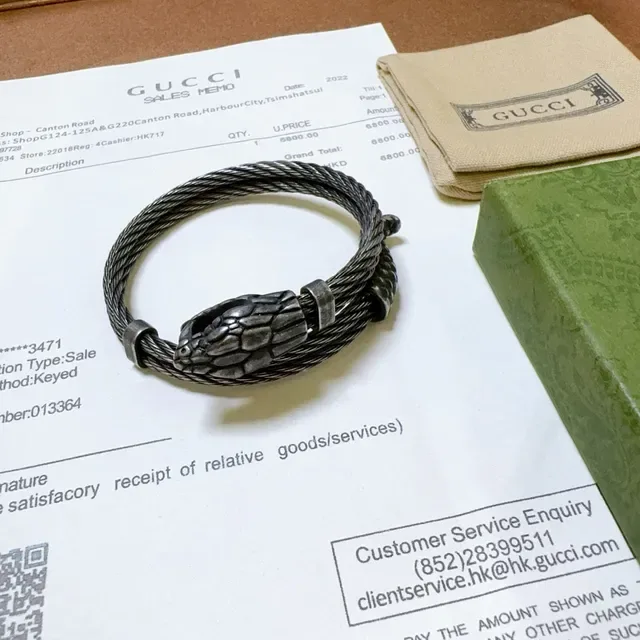 Gucci Serpenti Black Silver Coiled Cable Snake-Head Clasp Bracelet 4