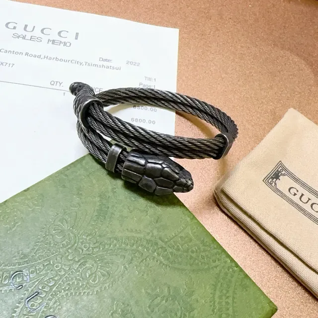 Gucci Serpenti Black Silver Coiled Cable Snake-Head Clasp Bracelet 6