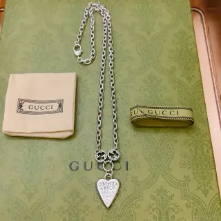 Gucci सिल्वर चेन हार्ट पेंडेंट नेकलेस