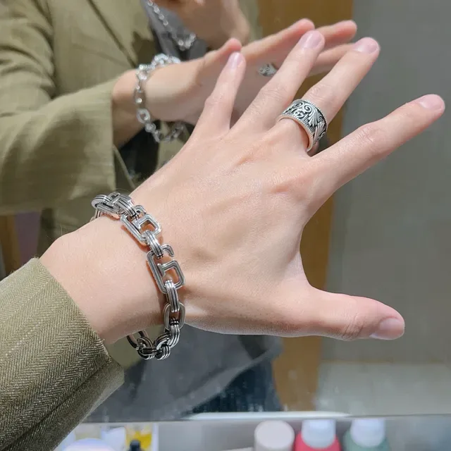Gucci Silver Chunky Link Ribbed Metal Bracelet 2