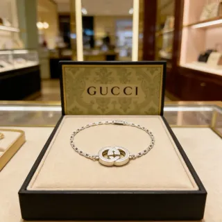 Gucci Plata Interlocking Double-G Logo Cadena Pulida Pulsera