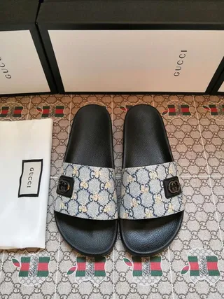 Gucci Slide GG Monogram Canvas Black Slippers 7