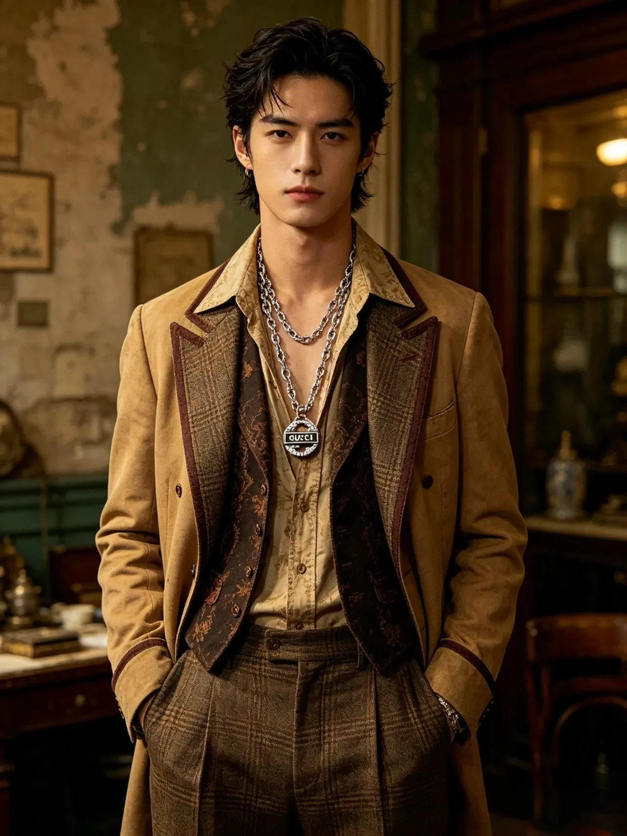 Gucci Snakeskin-Textured Interlocking G Pendant Necklace 2
