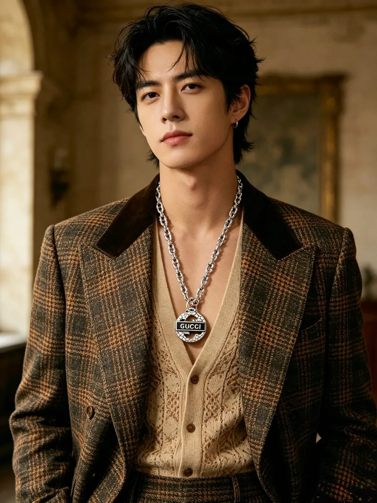 Gucci Snakeskin-Textured Interlocking G Pendant Necklace 4