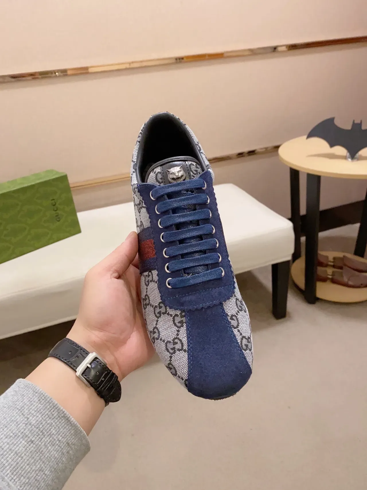 Gucci Tennis 1977 gris marino rojo Monogram zapatillas lifestyle 5
