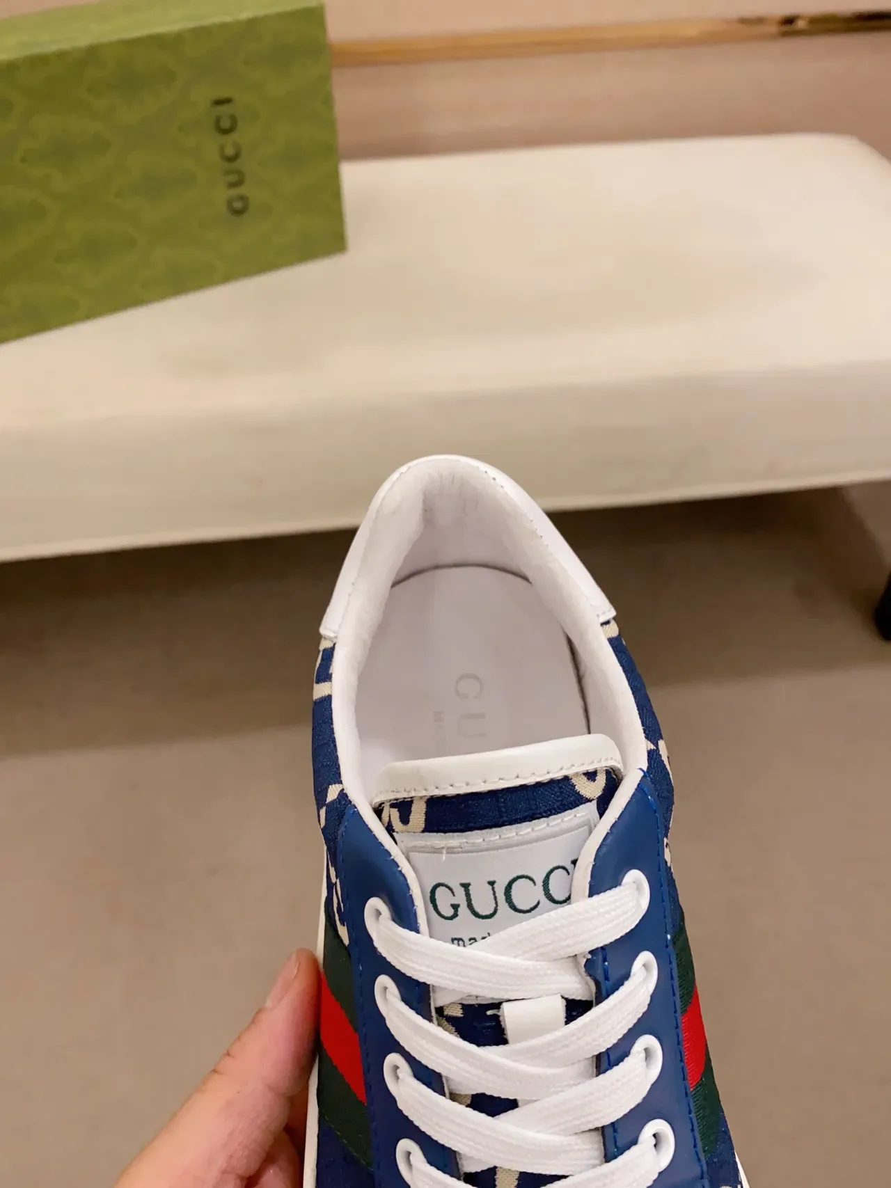 Gucci Tennis 1977 Navy GG Monogram Web Stripe Zapatillas Lifestyle 4