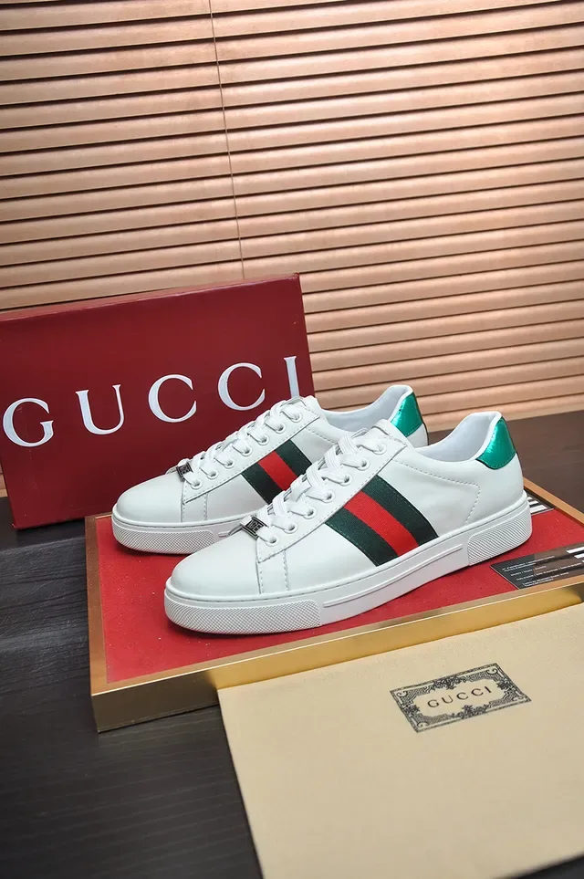 Gucci 白绿色 皮革鞋面 网织条纹细节 生活方式运动鞋 4