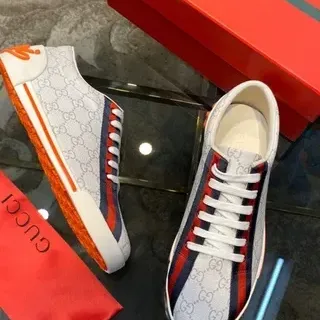 Gucci Blanco Rojo GG Monogram Lona Rayas Laterales Zapatillas Lifestyle