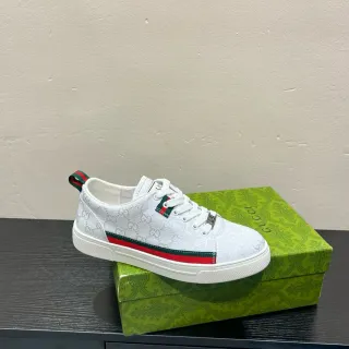 Gucci Blanco Rojo GG Monogram Lona Rayas Web Detalle Zapatillas Lifestyle