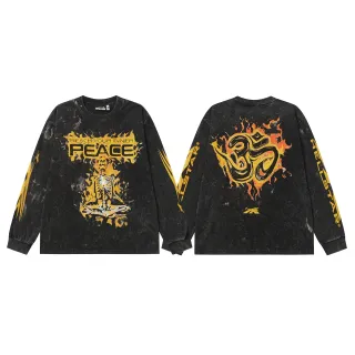 Hellstar Acid-Wash Distressed Graphic Print Long Sleeve T-Shirt