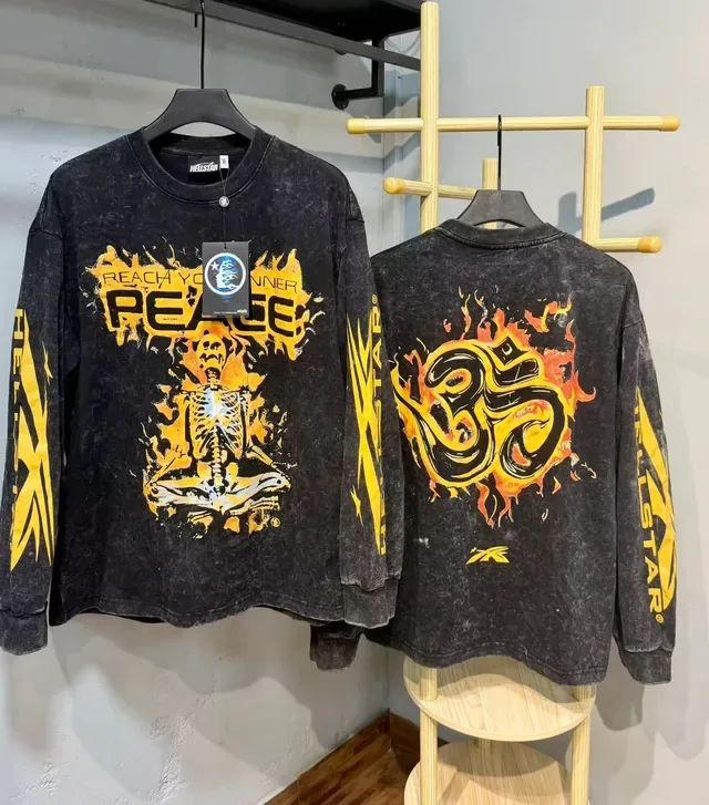 T-shirt à manches longues Hellstar délavé à l'acide effet usé imprimé graphique 4