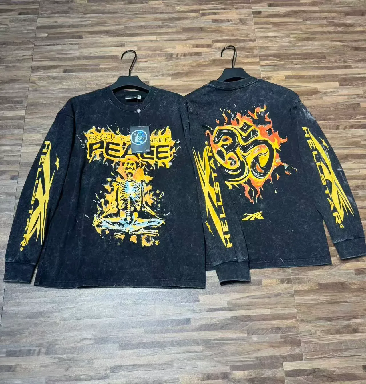 T-shirt à manches longues Hellstar délavé à l'acide effet usé imprimé graphique 7