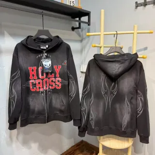 Hellstar Holy Cross Graphic Zip-Up Black Hoodie