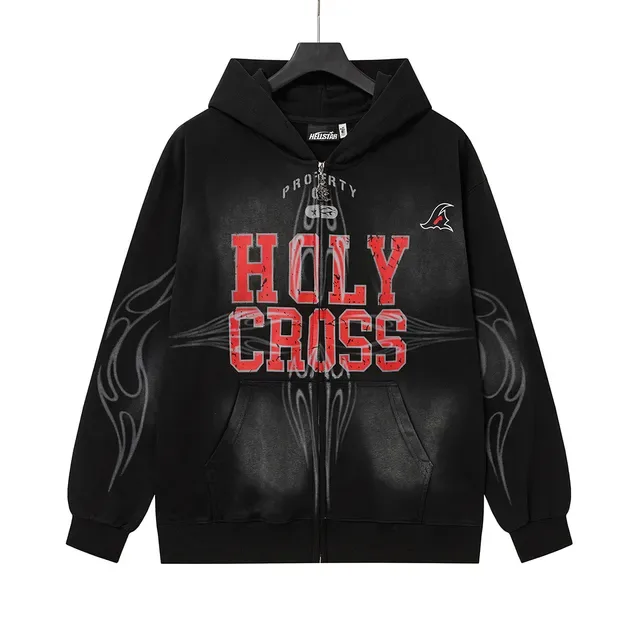 Hellstar Holy Cross Graphic Zip-Up Black Hoodie 3