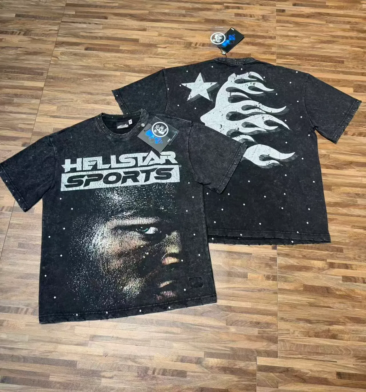 Hellstar Sports 黑色做旧印花宽松T恤 4