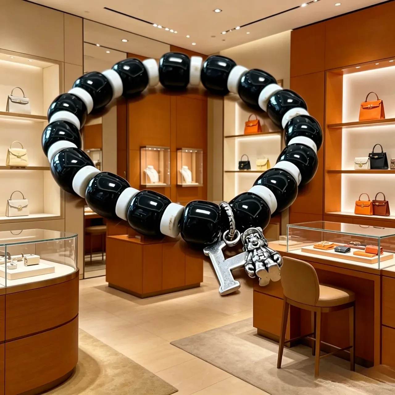 Hermès 黑白串珠魅力手链 6