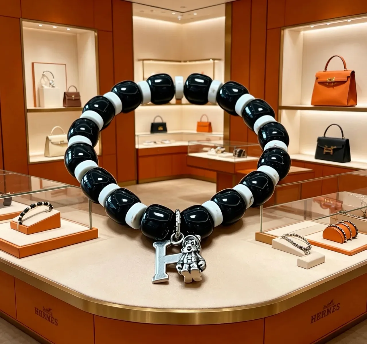 Hermès 黑白串珠魅力手链 8