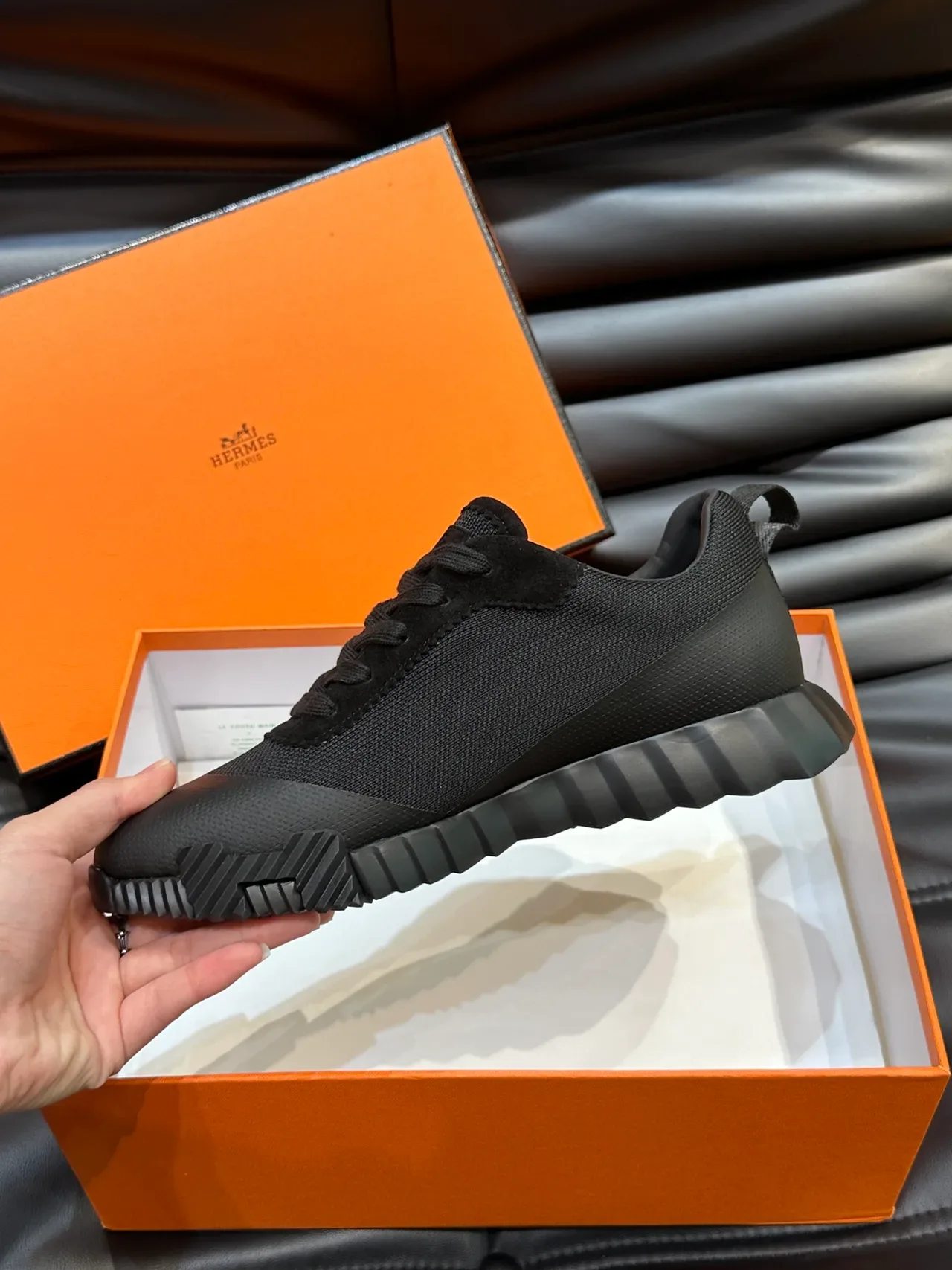 Hermès Black Monochrome Mesh And Suede Upper Lifestyle Sneakers 4