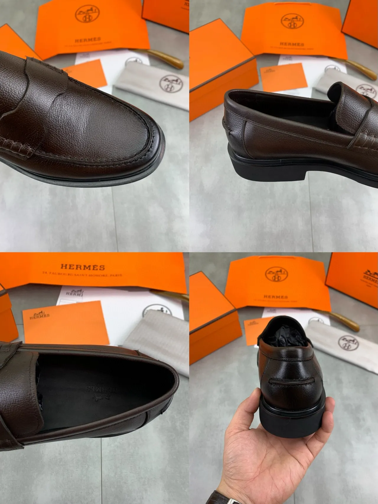 هيرميس بني أسود جلد مقعر Penny Strap لوفر 2