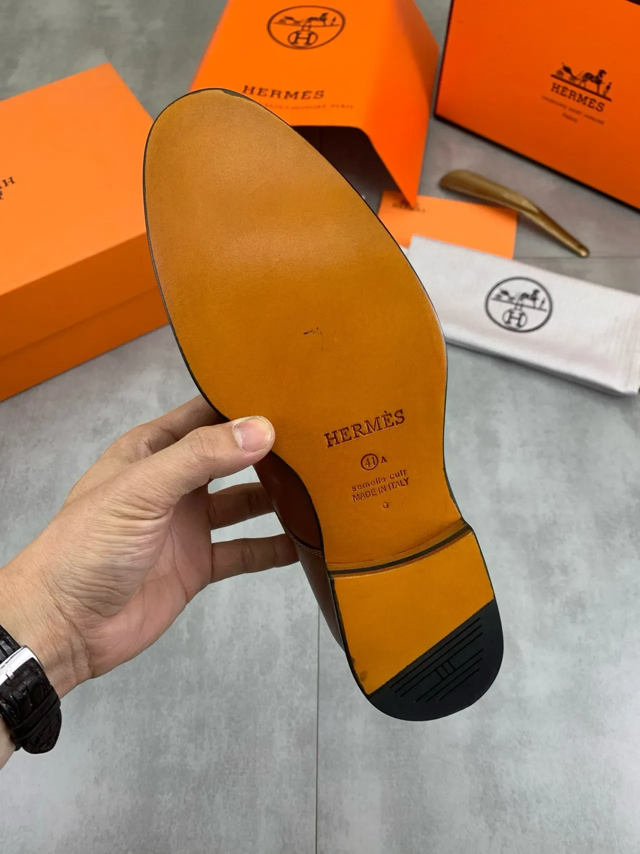 Hermès Brown Black Single-Strap Polished H-Buckle Monk Shoes 3