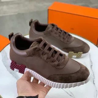 Hermès 棕白 皮革和麂皮鞋面 凸纹中底 生活方式运动鞋