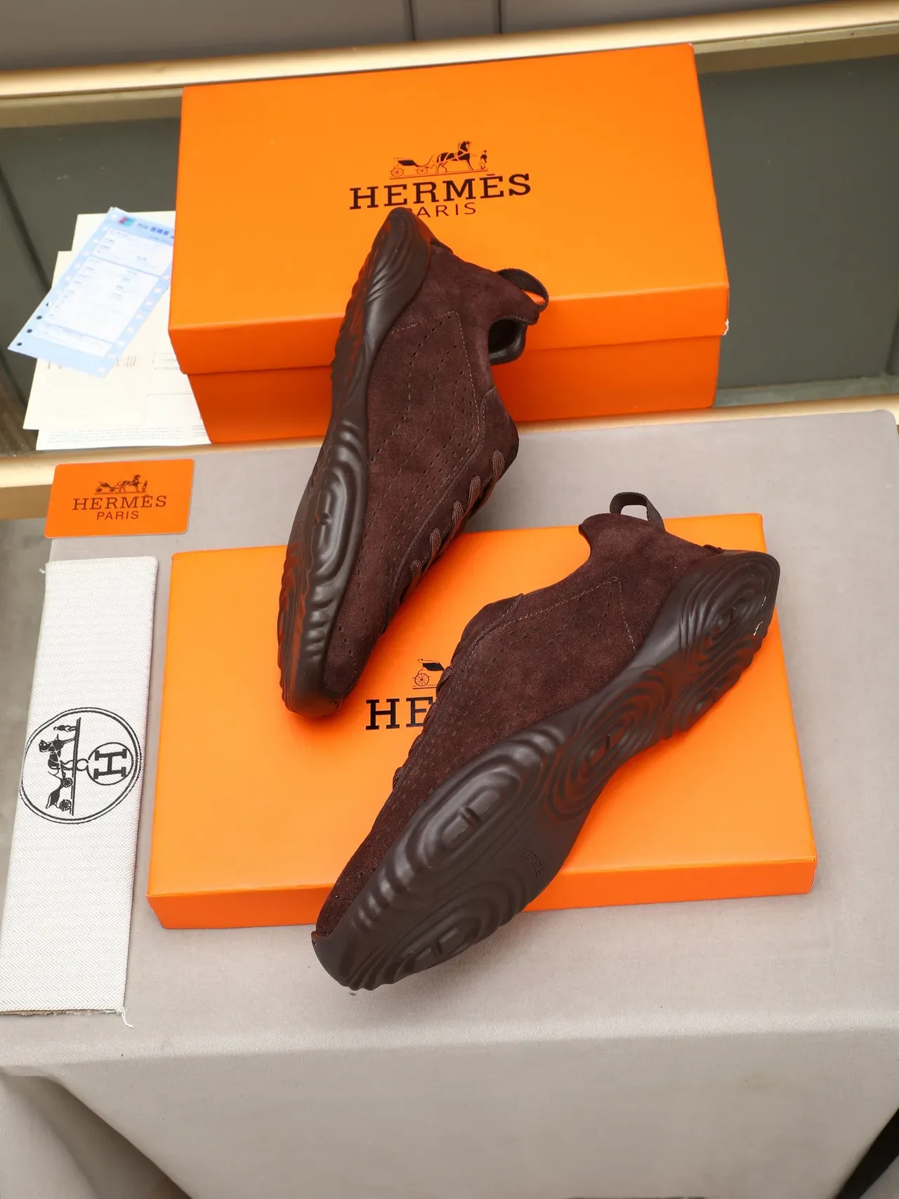 Hermès Burgundy Perforated Suede Lifestyle Sneaker 3