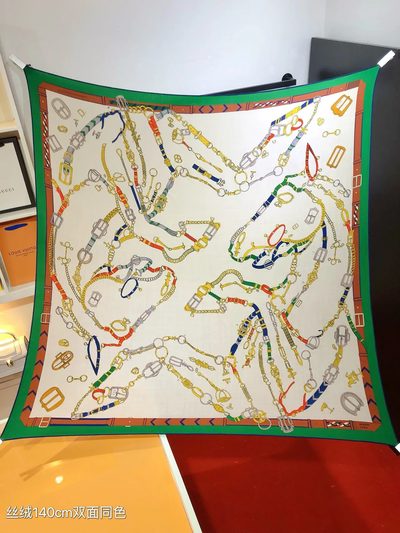 Hermès Chaîne d’Ancre Imprimé Blanc Multicolore Écharpe en Soie 5