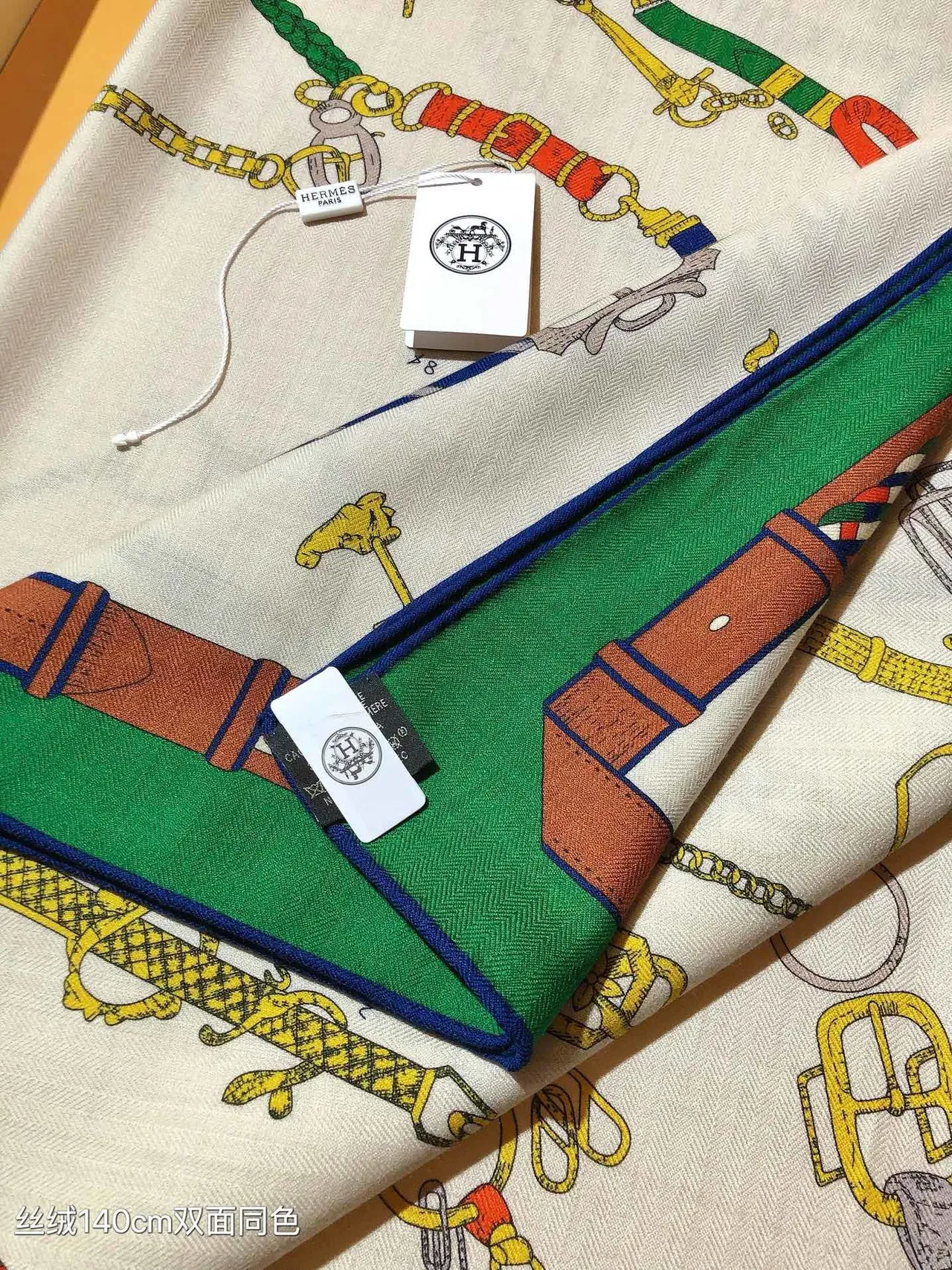 Hermès Chaîne d’Ancre Imprimé Blanc Multicolore Écharpe en Soie 8
