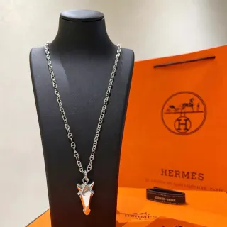 Hermès Cheval Silver Mariner-Link Chain Geometric Horse-Head Pendant Necklace