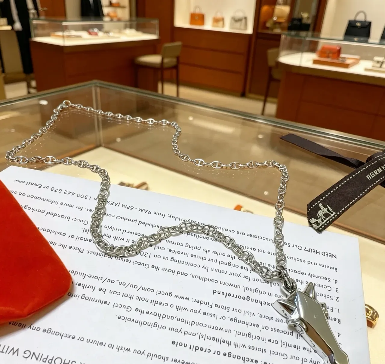Colar Hermès Cheval Prata Corrente Marin Link Pingente Cabeça de Cavalo Geométrica 2
