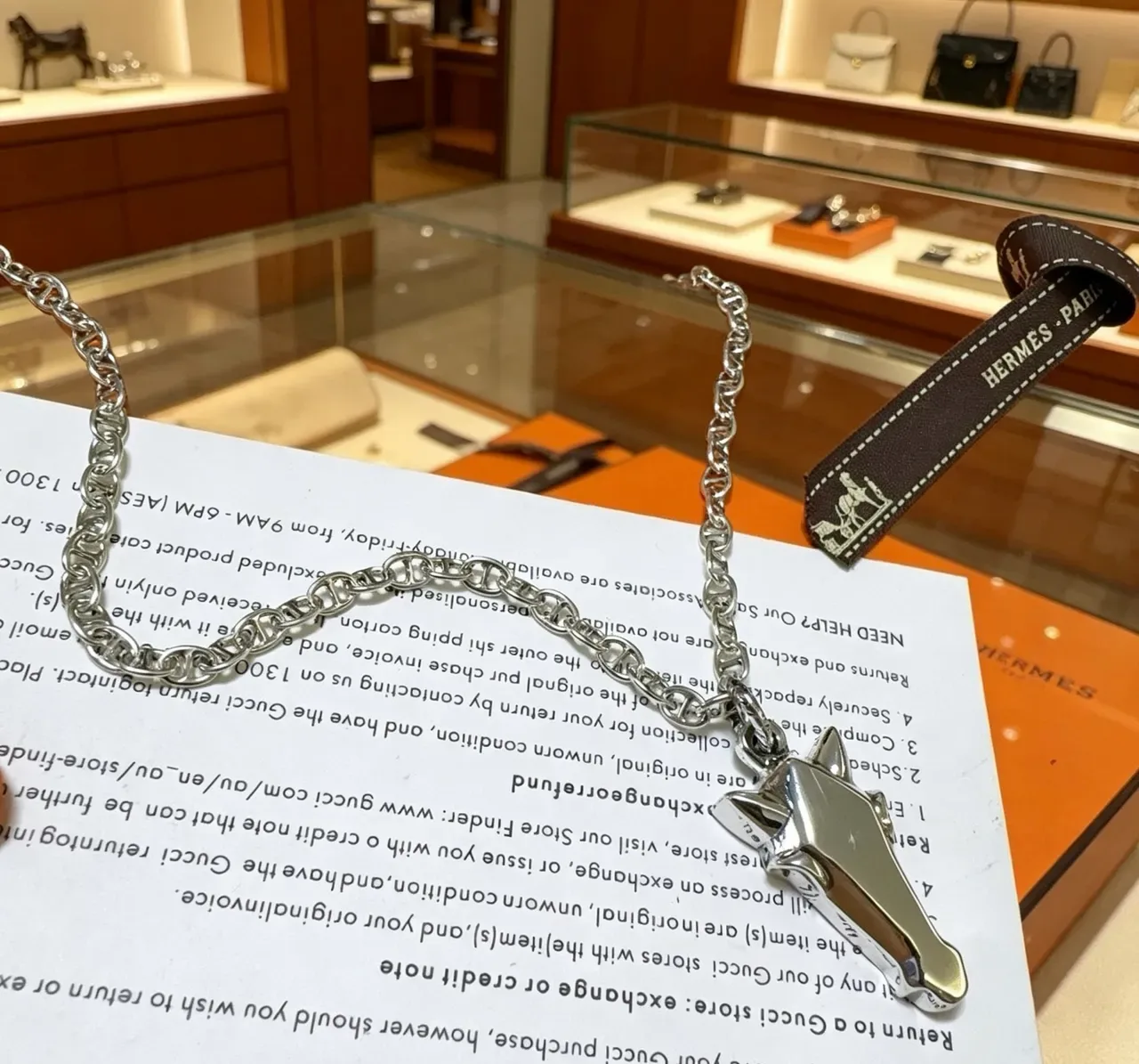 Colar Hermès Cheval Prata Corrente Marin Link Pingente Cabeça de Cavalo Geométrica 4