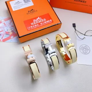 手链 Hermès Clic H 米色 金扣 珐琅内嵌