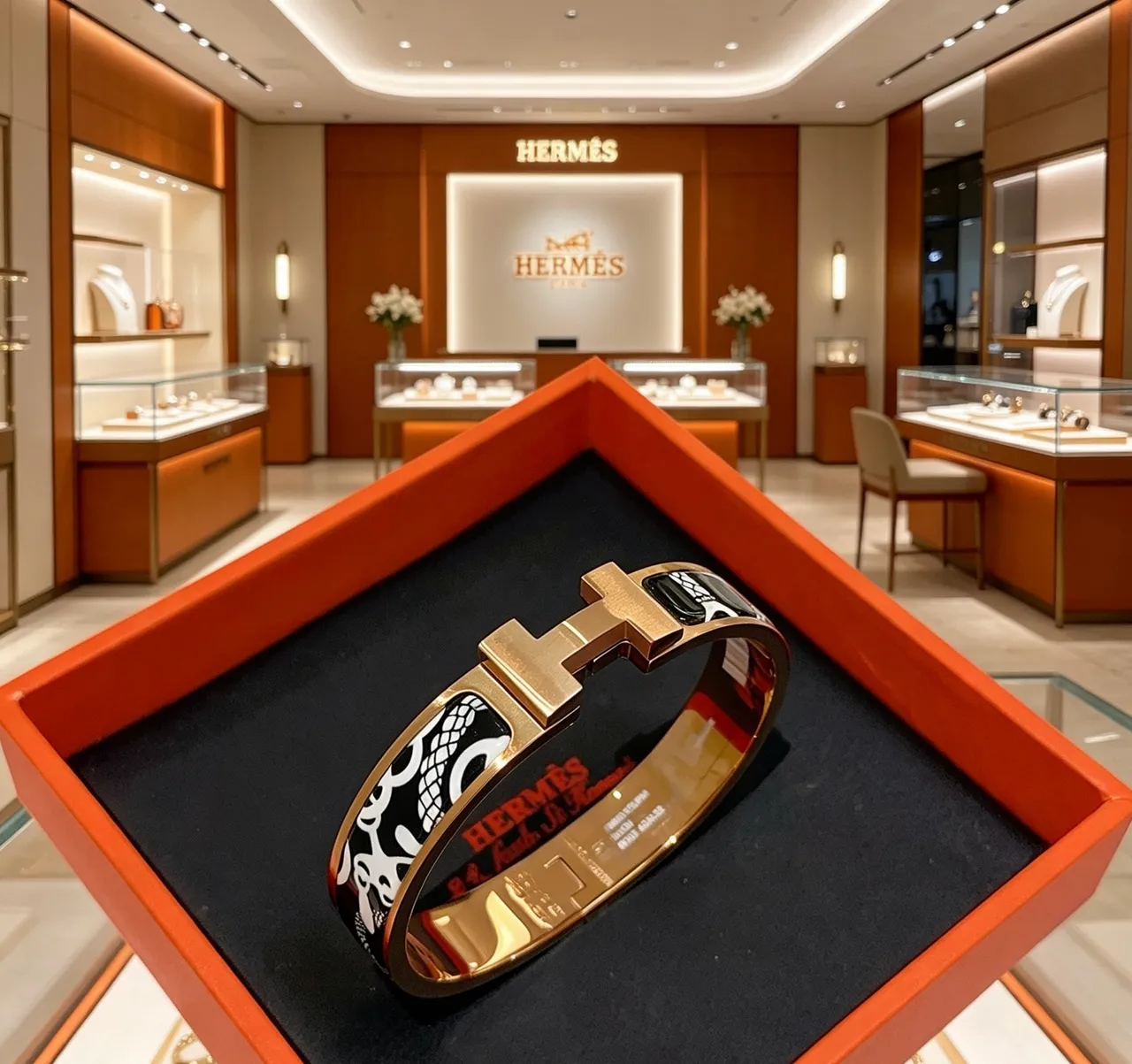 Hermès Clic H ব্রেসলেট সোনার রং কালো সাদা এনামেল ব্রেসলেট 4