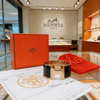 Hermès Clic H চওড়া কাফ ব্রেসলেট কালো এনামেল এবং গোল্ড-টোন মেটাল ব্রেসলেট