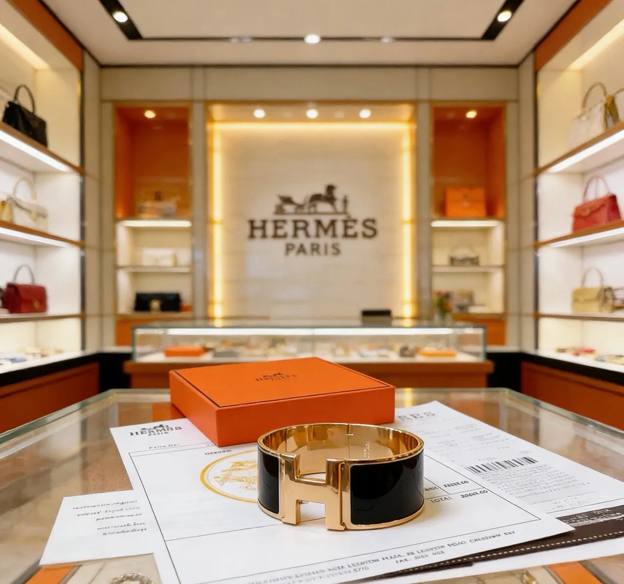 Hermès Clic H Bracelet de Poignet Large Émail Noir et Métal Doré 3
