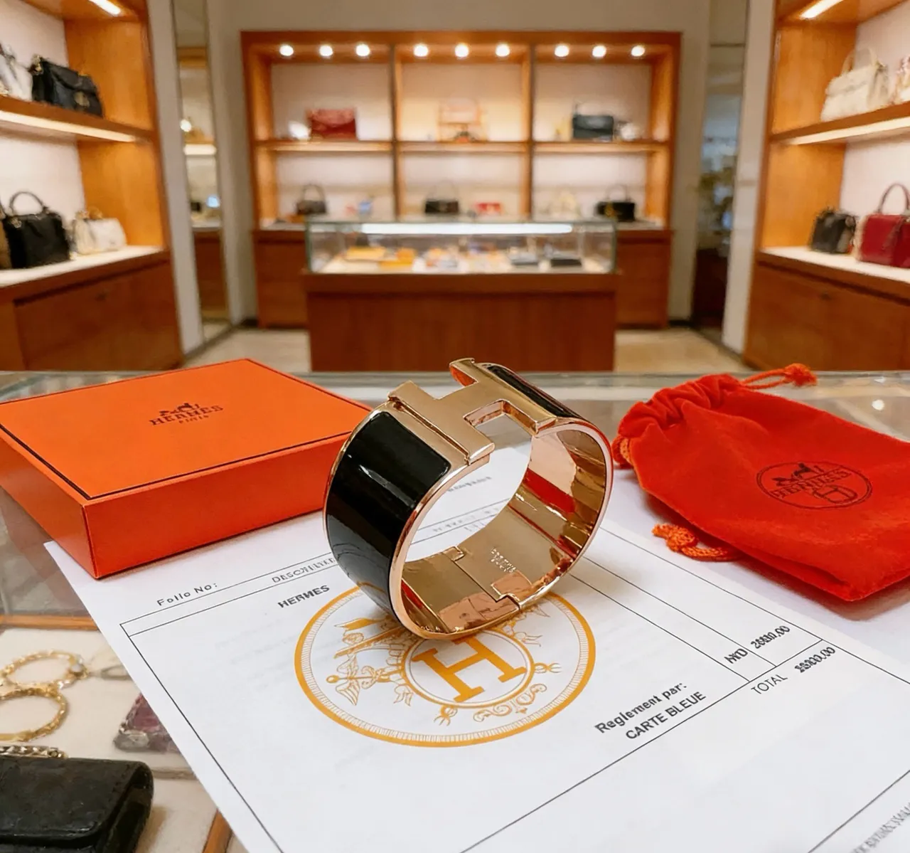Hermès Clic H Bracelet de Poignet Large Émail Noir et Métal Doré 6