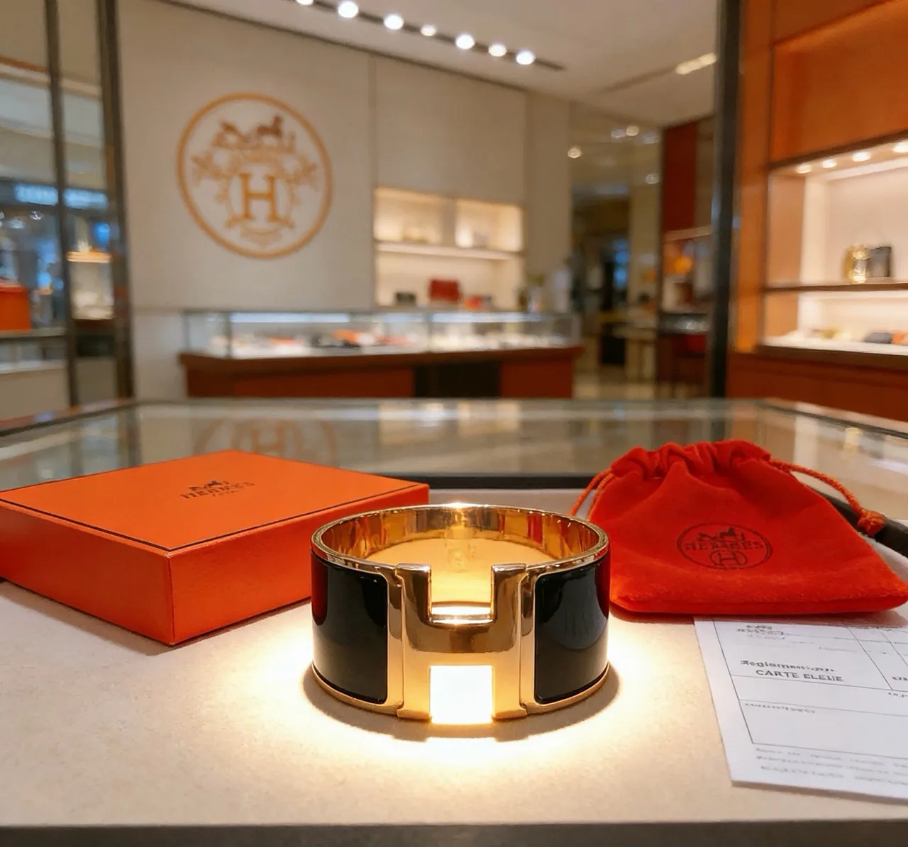 Hermès Clic H Bracelet de Poignet Large Émail Noir et Métal Doré 9