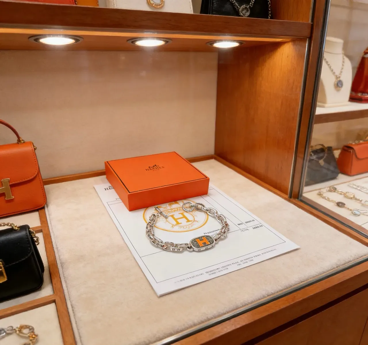 Hermès Collier de Chien রুপালি কমলা মোটা কার্ব-লিঙ্ক চেইন ইনামেল 'H' প্লেক ব্রেসলেট 4