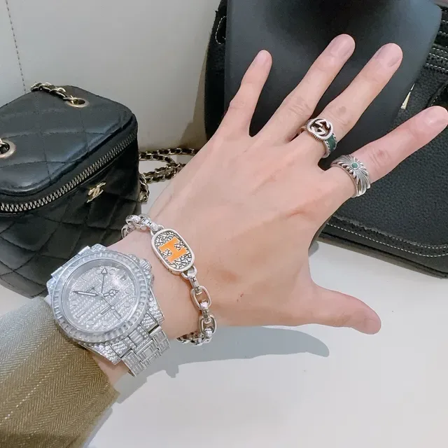 Hermès Collier de Chien রুপালি কমলা মোটা কার্ব-লিঙ্ক চেইন ইনামেল 'H' প্লেক ব্রেসলেট 5