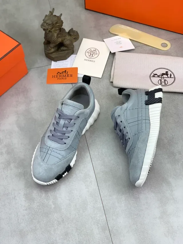 Hermès ধূসর কুইল্টেড সুড লাইফস্টাইল স্নিকার 5
