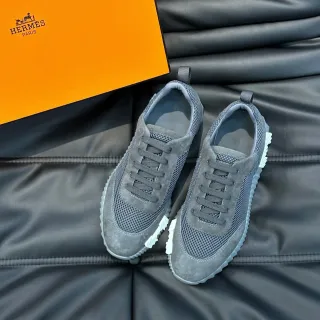 Hermès Gray Suede and Mesh Lace-Up Lifestyle Sneakers