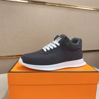 Hermès حذاء رياضي رمادي أبيض شبكة وسويدي منخفض