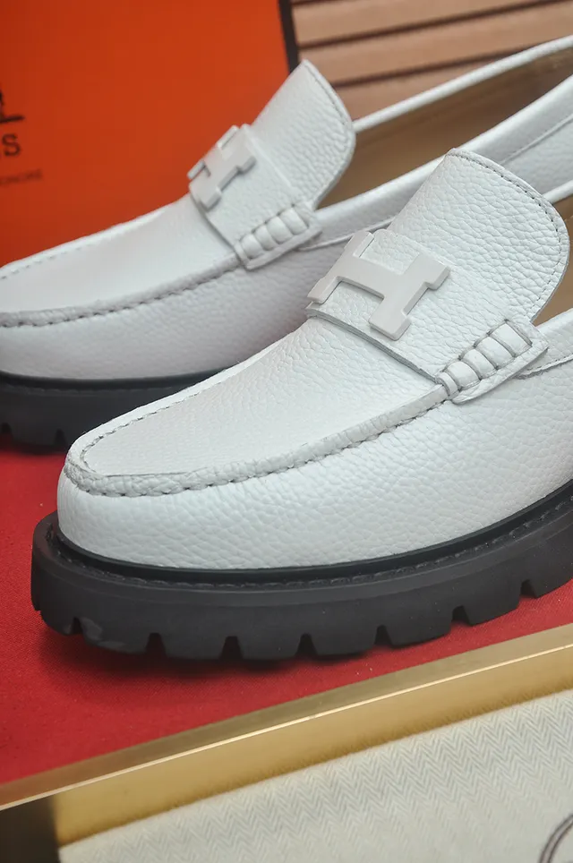 Hermès H-Buckle Loafer أبيض أسود جلد مقشر حذاء لوفر مع حزام 2