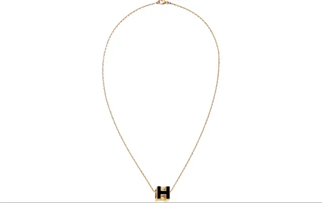 Hermès H Gold Black Pendant Enamel Inlay Necklace 2